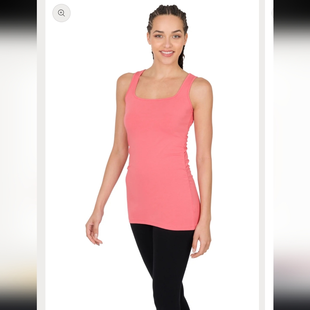 Zenana Pink Strechy Ruched Side Basic Layering Tank Top Cotton Spandex Boutique - Picture 2 of 7